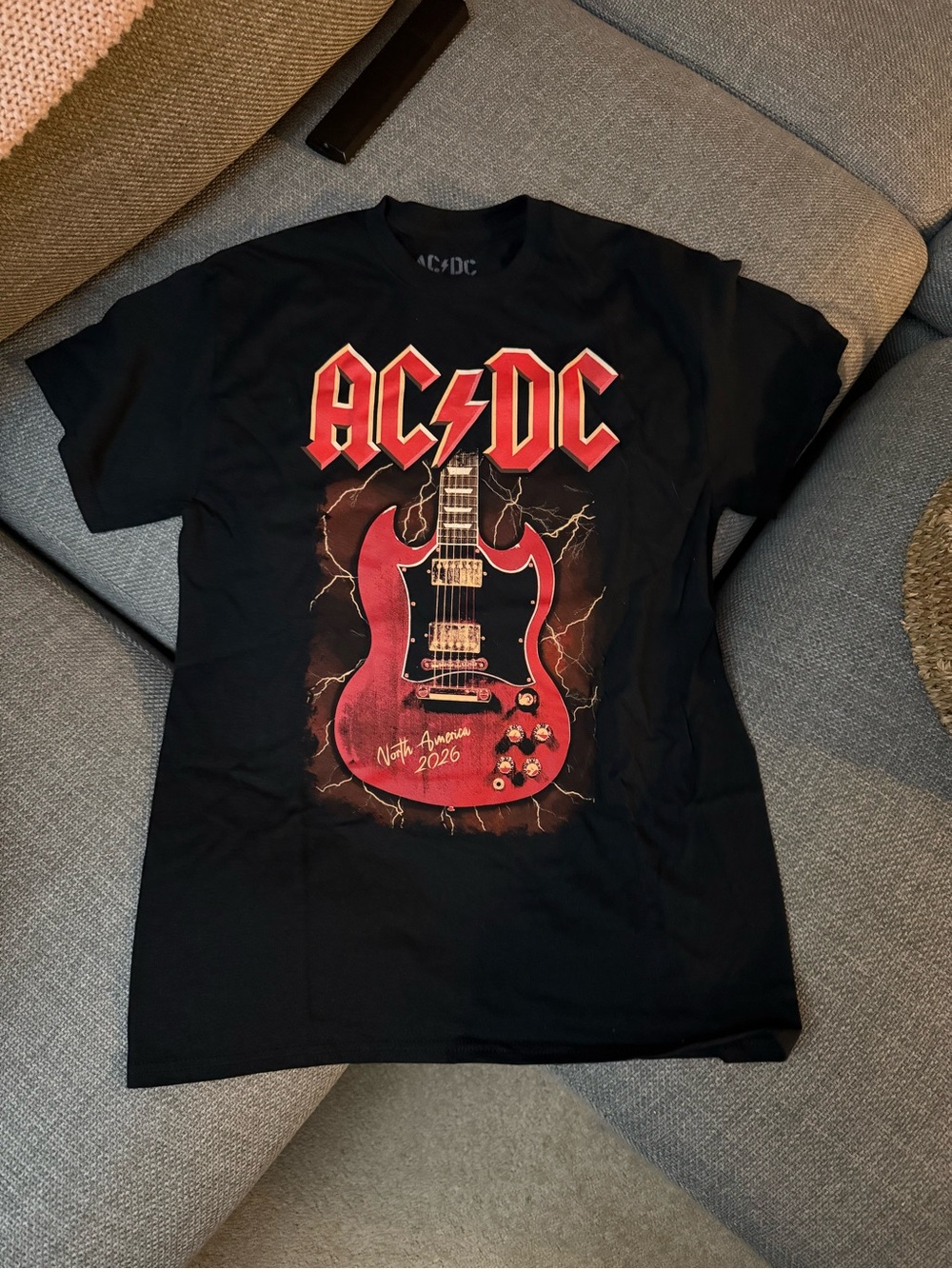 AC/DC Black Tee with Red Guitar Graphic